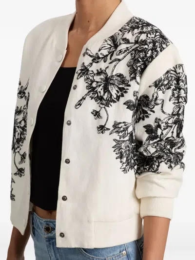 Alice And Olivia Keri Floral Embroidered Bomber Jacket In White