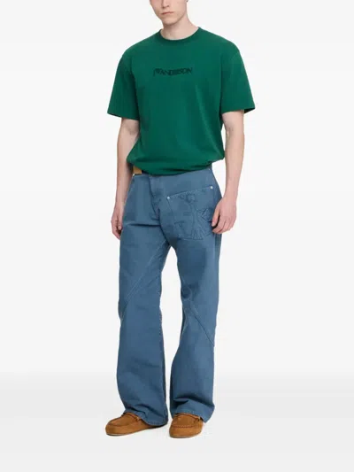 Jw Anderson Twisted Cotton Canvas Wide-leg Pants In Blue
