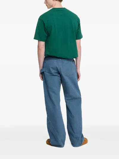 Jw Anderson Twisted Cotton Canvas Wide-leg Pants In Blue