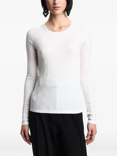 Emporio Armani Check-effect Knit Front And Back Viscose Jumper In White