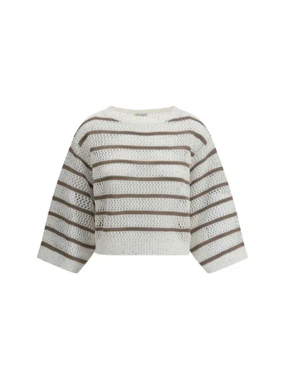 Brunello Cucinelli Women Sweater In Perforated Knit In Gray