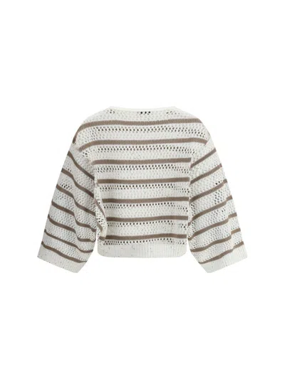 Brunello Cucinelli Women Sweater In Perforated Knit In Gray