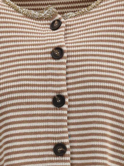 Brunello Cucinelli Women Cropped Striped Cardigan In Brown