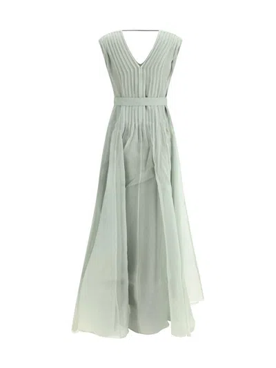Brunello Cucinelli V-neck Flowing Silk Long Dress