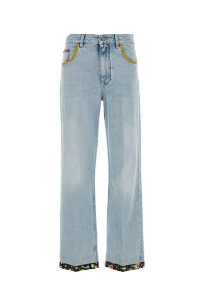 Valentino Womens Denim Blu Lav Chiaro Embroidered Straight-leg Denim Jeans