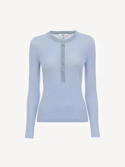Chloé Round-collar And Long-sleeved Sweater In Blue