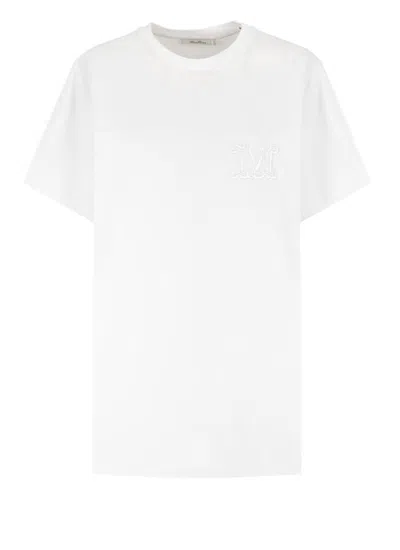 Max Mara Mango Logo Embroidered Cotton T-shirt In White