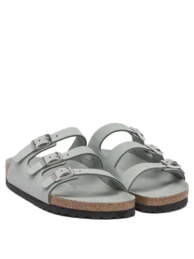 Birkenstock Mint Green Leather Florida Slippers In Gray