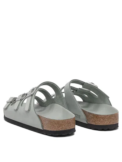 Birkenstock Mint Green Leather Florida Slippers In Gray