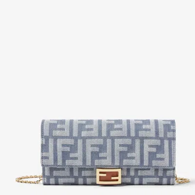 Fendi Denim-effect Ff Jacquard Uette Continental Wallet With Chain Bags