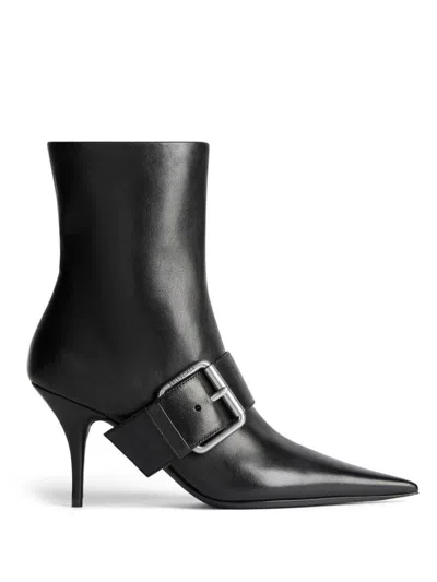 Balenciaga Women Leather Ankle Boots With Maxi Buckle