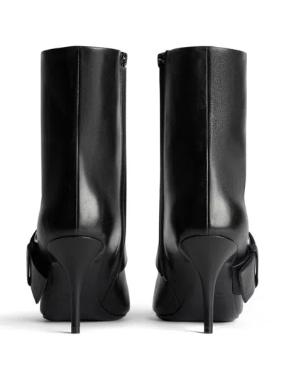 Balenciaga Women Leather Ankle Boots With Maxi Buckle
