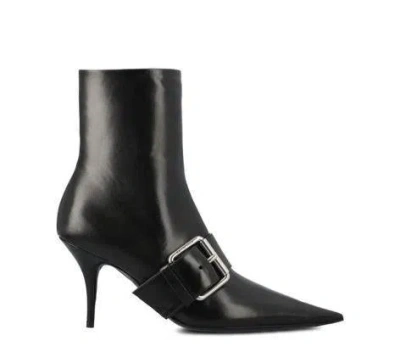 Balenciaga Women Leather Ankle Boots With Maxi Buckle