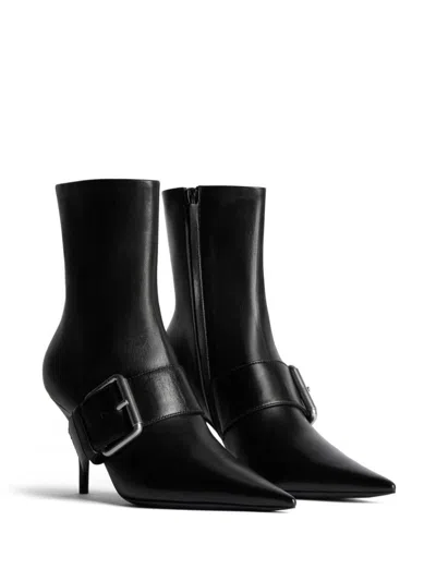 Balenciaga Women Leather Ankle Boots With Maxi Buckle