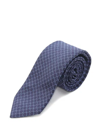 Pre-owned Hermes 2020s Geometric-pattern Silk Tie In Blue