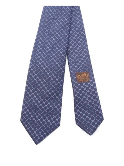 Pre-owned Hermes 2020s Geometric-pattern Silk Tie In Blue