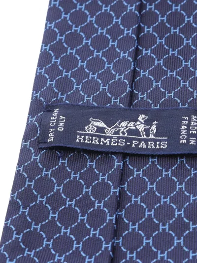 Pre-owned Hermes 2020s Geometric-pattern Silk Tie In Blue