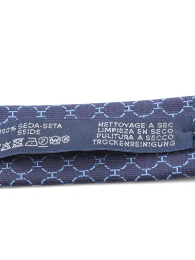 Pre-owned Hermes 2020s Geometric-pattern Silk Tie In Blue
