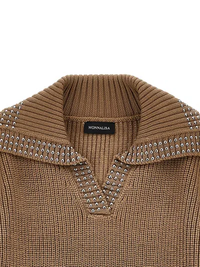 Monnalisa V-neck Sweater In Brown