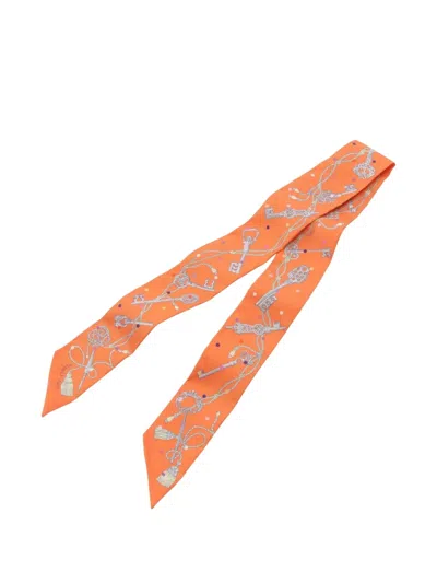 Pre-owned Hermes 2023 Les Cles A Pois Bandeau Scarf In Orange