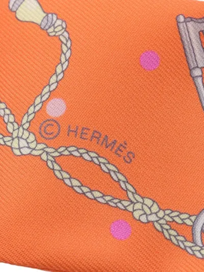 Pre-owned Hermes 2023 Les Cles A Pois Bandeau Scarf In Orange