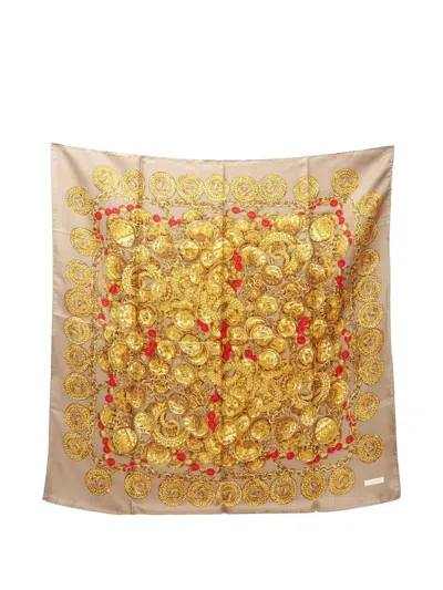 Pre-owned Chanel 1986-1988 Coco Mark Silk Scarf In Neutral