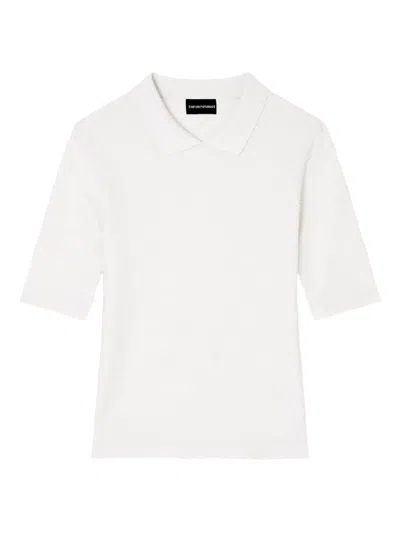 Emporio Armani Jersey Polo Shirt With Lace Details In White