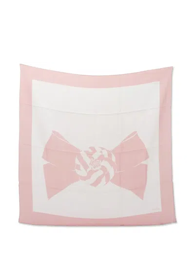 Pre-owned Chanel 1986-1988 Bow-print Silk Scarf In Pink