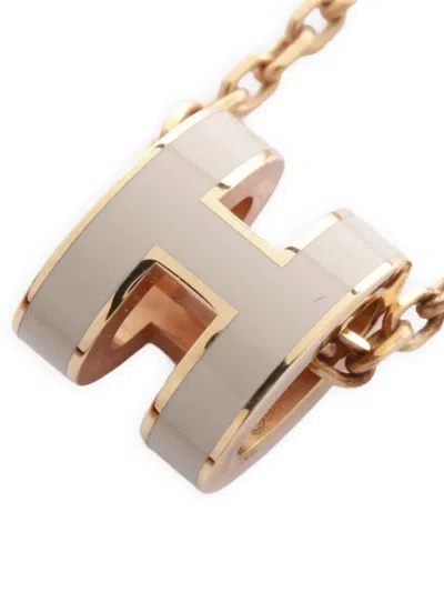 Pre-owned Hermes 2010 Mini Pop H Necklace In Gold