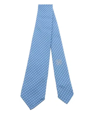 Pre-owned Hermes 2020s Patterned Wool Tie In Blue