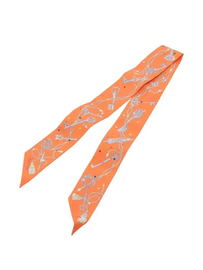 Pre-owned Hermes 2020s Twilly Les Cles A Pois In Orange