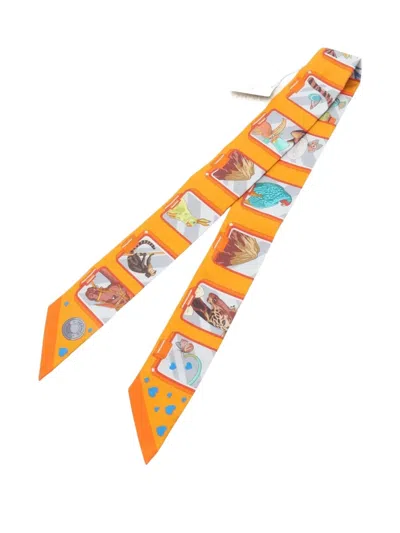 Pre-owned Hermes 2020s Twilly Story Scarf In Orange