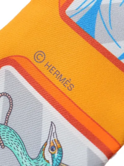 Pre-owned Hermes 2020s Twilly Story Scarf In Orange