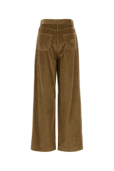 Miu Miu Wide Leg Corduroy Trousers With Belt Loops In Brown