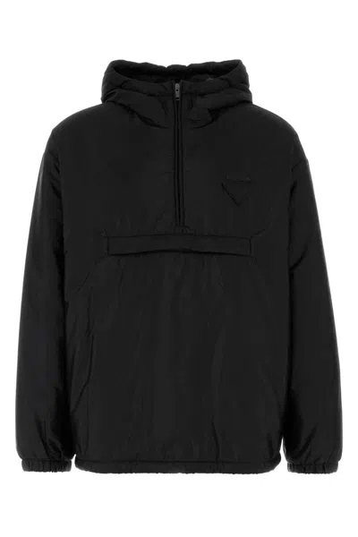 Prada Nylon Padded Jacket Elastic Cuffs In Black