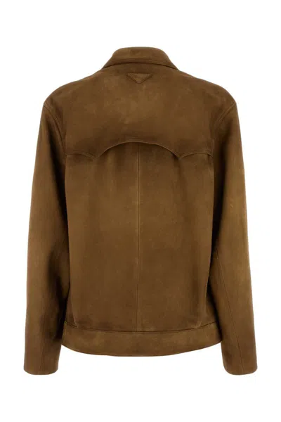 Prada Leather Jacket In Brown
