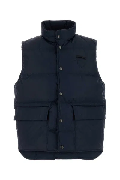 Prada Re-nylon Sleeveless Down Jacket In Blue