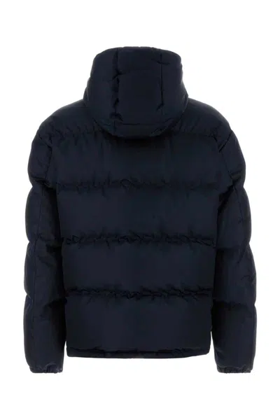 Prada Hooded Quilted Down Jacket With Side Pockets In Blue