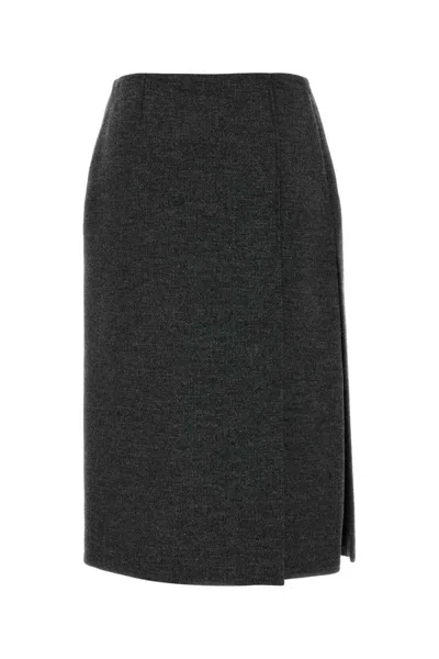 Prada Wool Skirt With Back Seam Detail In Gray