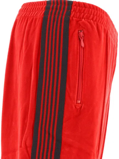 Needles Ribbed Texture Track Trousers With Side Stripes In Red