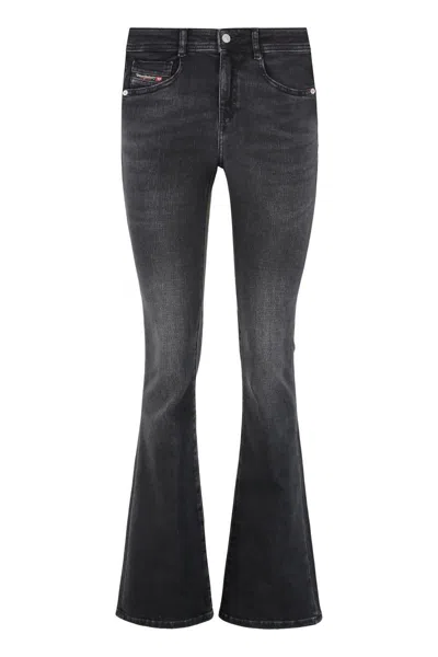Diesel 1969 D-ebbey Flared Five Pocket Trousers In Black