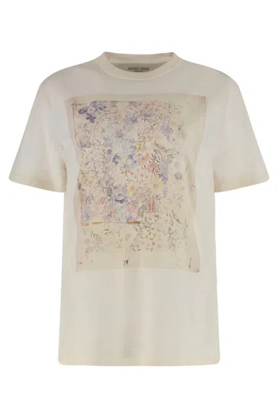 Golden Goose Crew Neck Floral Print Short Sleeves In White