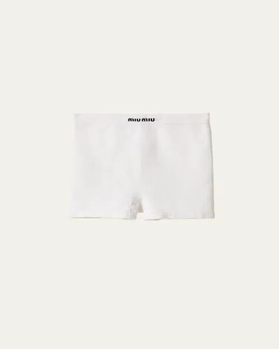 Miu Miu Logo-band Seamless Fitted Boxer Briefs In White