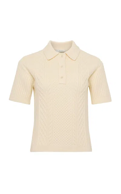 Jw Anderson Cropped Cable-knit Cotton-blend Polo Shirt In Neutral