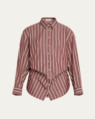 Brunello Cucinelli Striped Cotton-silk Button Down Shirt With Monili Trim