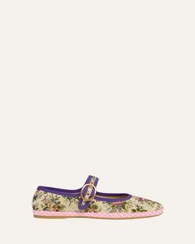 Valentino Endouce Brocade Floral Ballet Flats In Multi