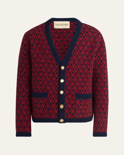 Valentino Men's Wool Toute La V Jacquard Cardigan