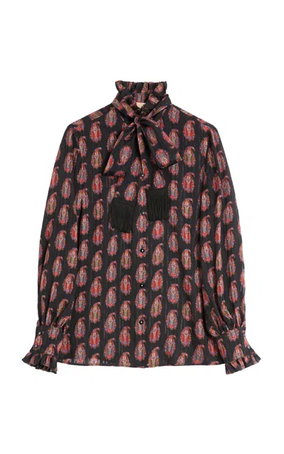 Valentino Printed Silk Blouse In Black