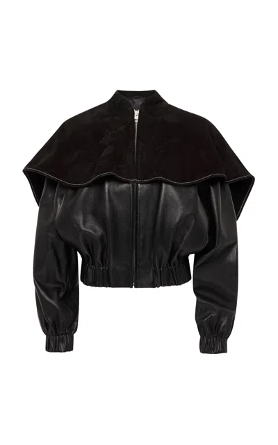Jw Anderson Oversized-collar Leather Bomber Jacket In Black