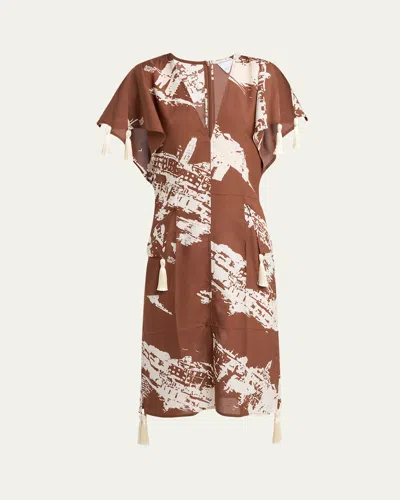 Bottega Veneta Italian Postcard Silk Shantung Short-sleeve Dress